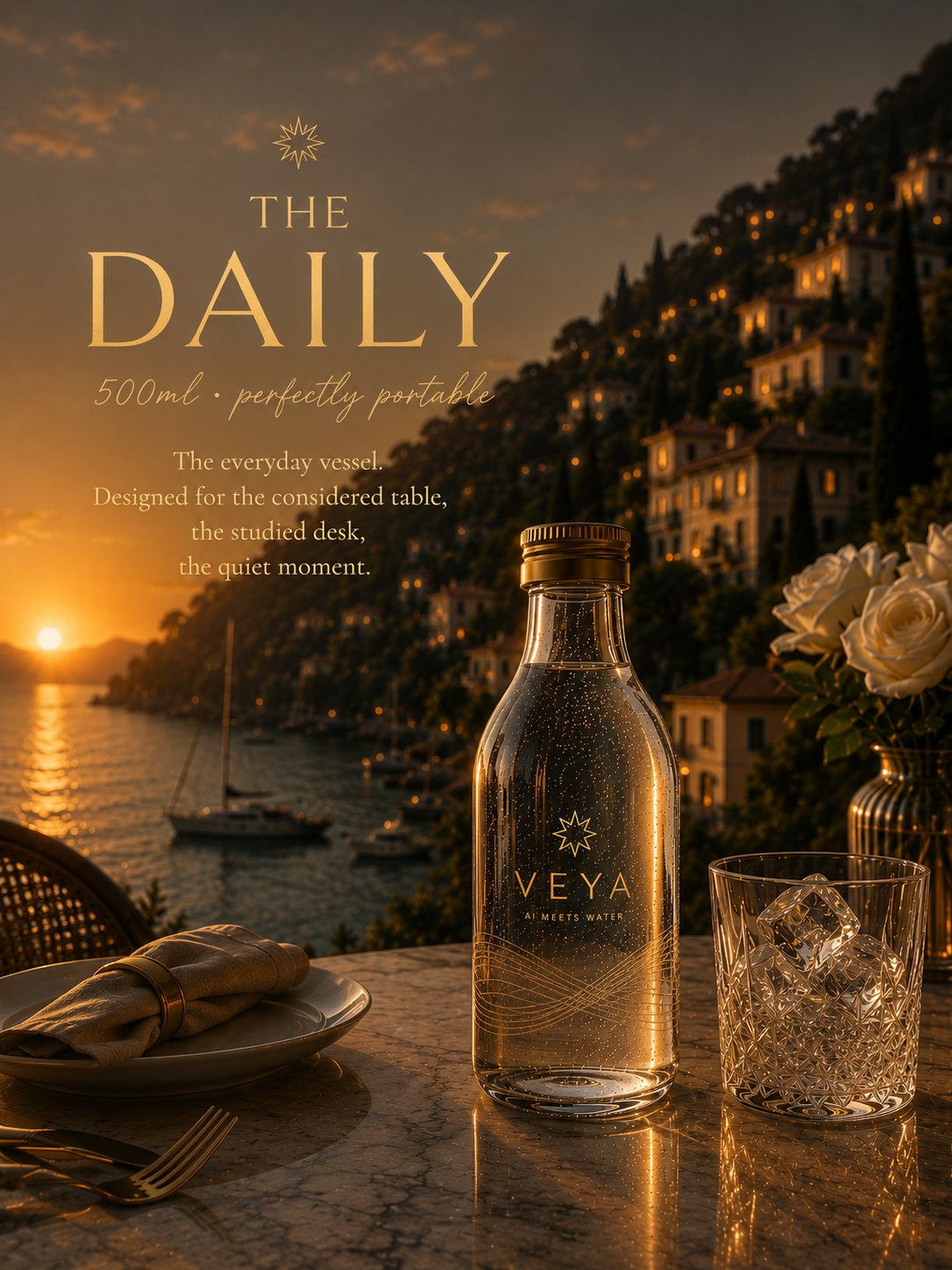 VEYA Origin — 500ml. The everyday vessel. Designed for the considered table, the studied desk, the quiet moment.